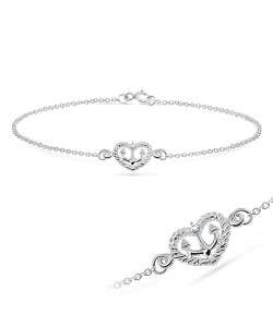 Heart Anchor with Tiny CZ Silver Anklet ANK-195